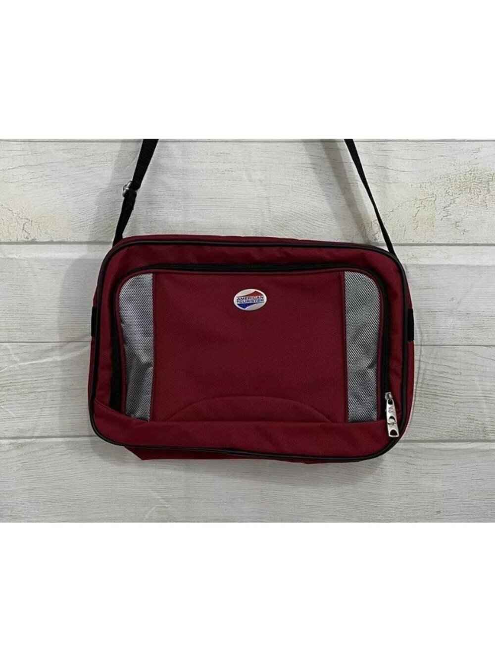 American Tourister Red Gray Canvas Carry On Shoulder Strap Travel Bag